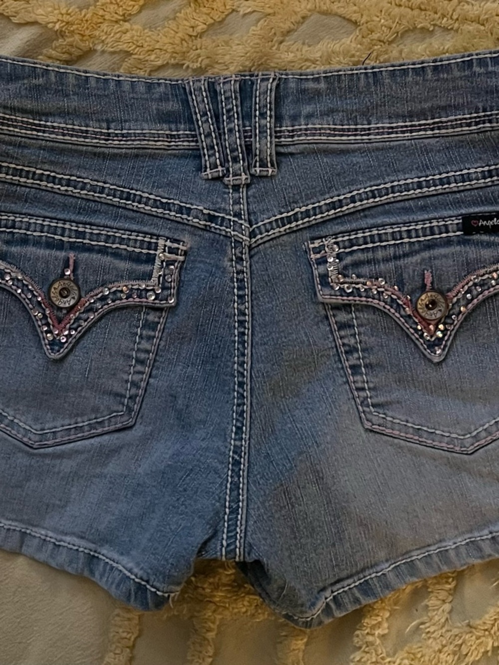 Angels Jeans Blue Denim Jean Shorts with Pink Trim - Picture 3 of 3